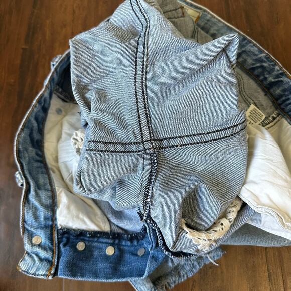 FREE PEOPLE Ella Jeans Blue Denim Distressed Button Fly Cropped - Picture 8 of 14